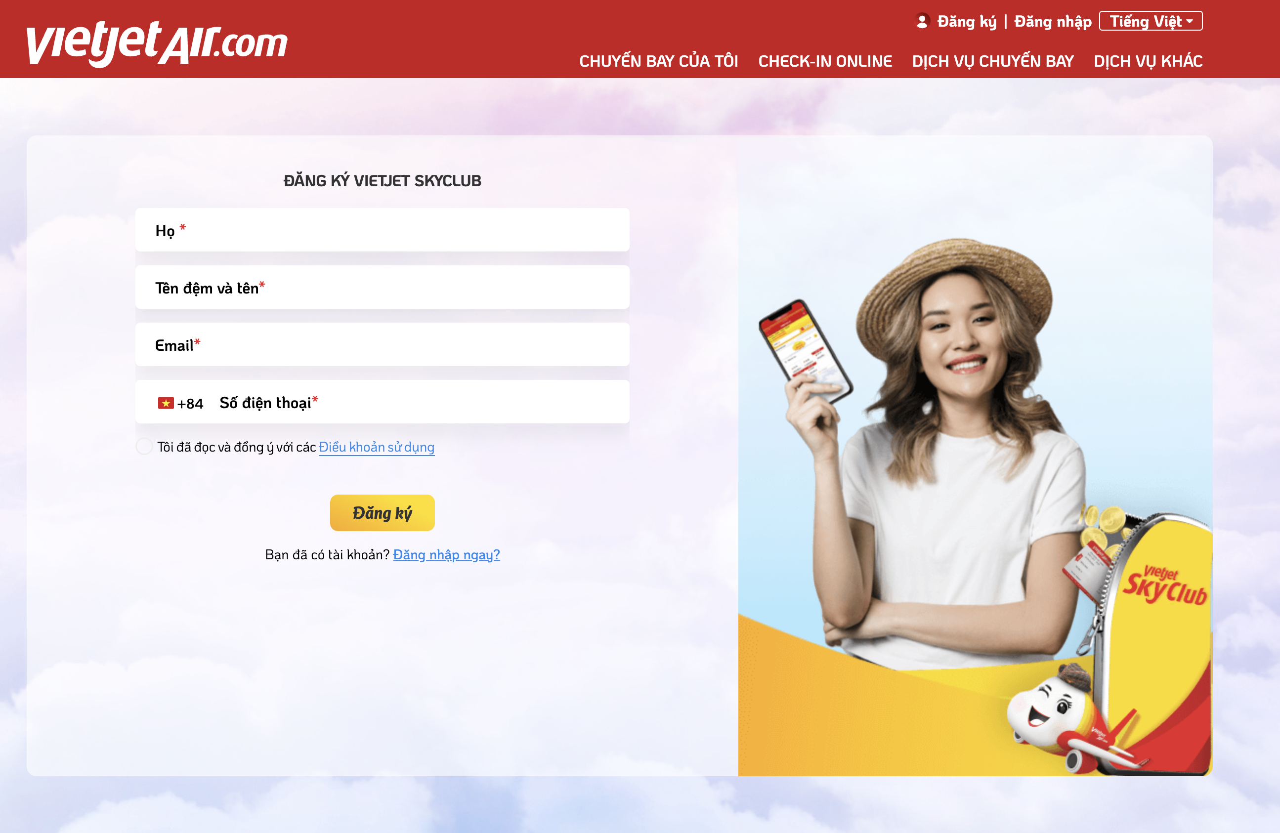 đăng ký thành viên Vietjet